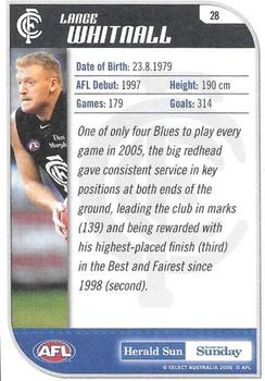 2006 Select Herald Sun AFL #28 Lance Whitnall Back